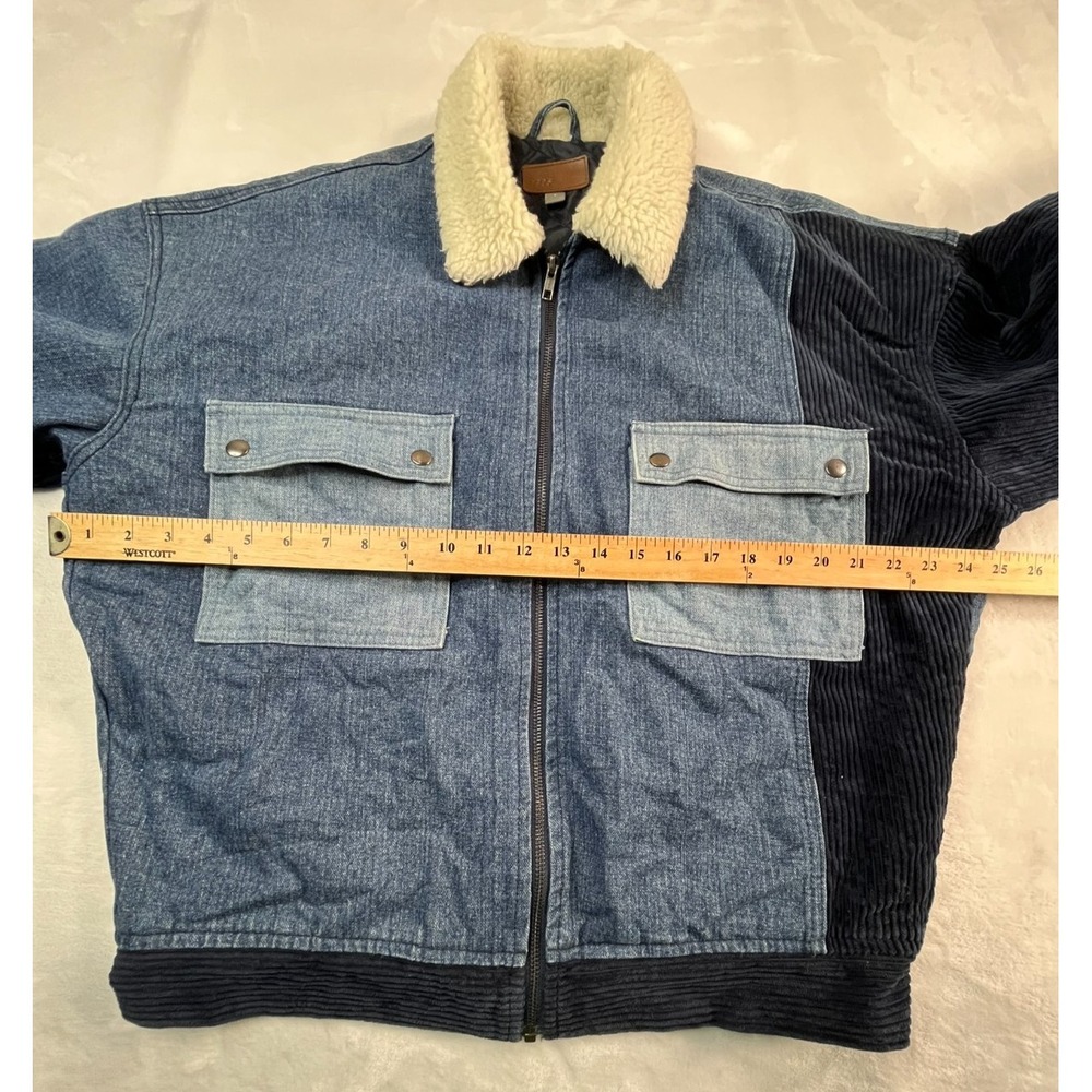 ASOS Mens S Jacket Blue Denim Patch Corduroy‎ Deep Pile Fleece Collar Lined - Picture 6 of 10